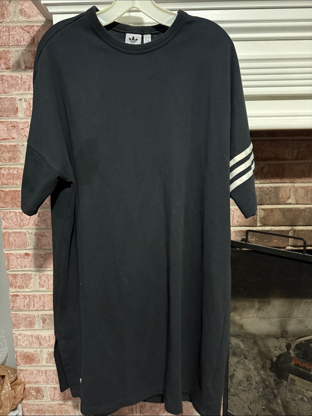 Adidas Black Short Sleeve Dress with White Sleeve Stripes size Large